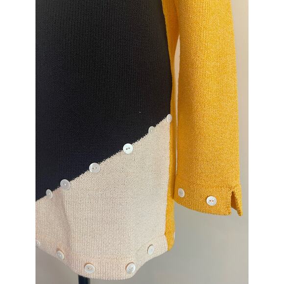 J.S.S knit wear jacket 2 pcs suit Sm yellow black cream button detail classic - Picture 6 of 16
